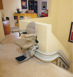 Bruno Elite Curved stairlift at top of stairs
