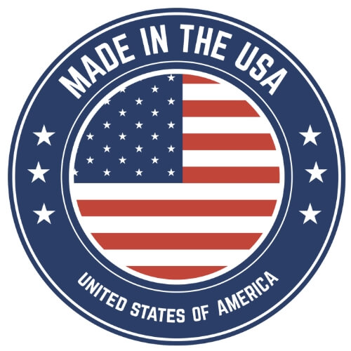 Made in the USA The circular emblem features the U.S. flag, proudly displaying Made in the USA at the top and United States of America at the bottom, just like our reliable stairlifts crafted with American expertise.