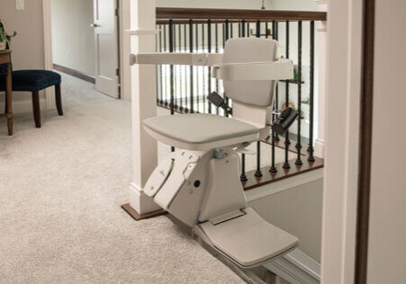 Empty Stairlift at top of steps