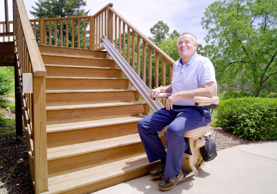 Man in outdoor stairlift